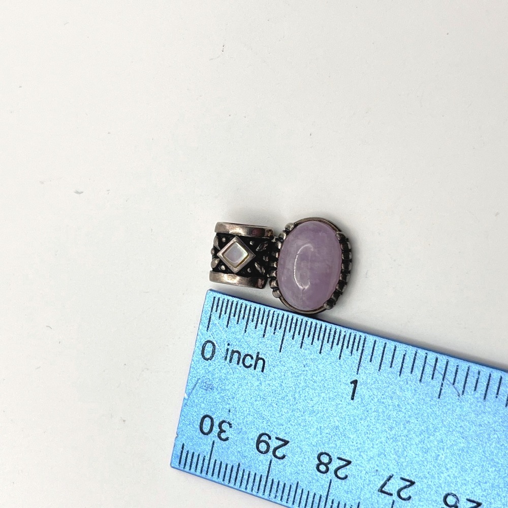 Sterling Silver 925 Lavender Amethyst & Mother of Pearl Pendant Thailand Ornate - Picture 6 of 8